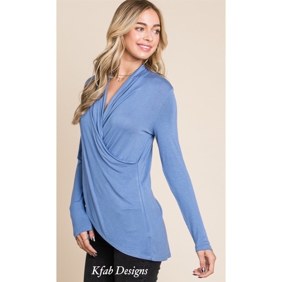 LAST 2! V Neck Deep Periwinkle Surplice Relaxed Fit Top! - Picture 3 of 5
